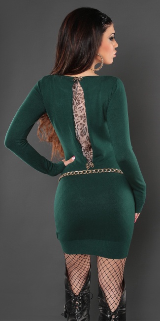 Sexy KouCla knitted minidress with leoprint Darkgreen